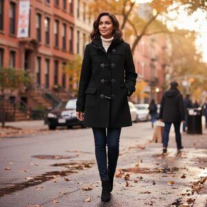 Cole Haan Black Wool Pea Coat